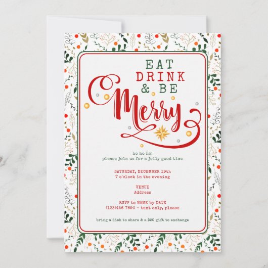Berry Branch Eat Drink Be Merry Christmas Potluck 招待状 (正面)