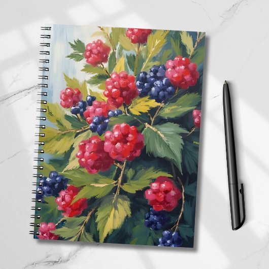 Berry Bush Raspberry Blackberries Watercolor Fruit ノートブック