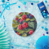 Berry Bush Raspberry Blackberries Watercolor Fruit ペーパープレート (パーティー)