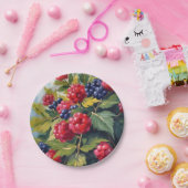 Berry Bush Raspberry Blackberries Watercolor Fruit ペーパープレート (パーティー)