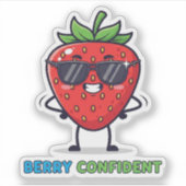 Berry Confident – Cute Strawberry Pun Design シール (正面)