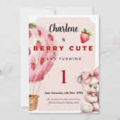 Berry Cute First Birthday Invitation • Strawberry カード (正面)