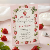 Berry Cute Strawberry First Birthday Celebration 招待状