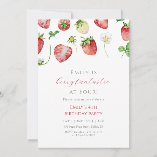 Berry Fantastic Strawberry Birthday 招待状 (正面)