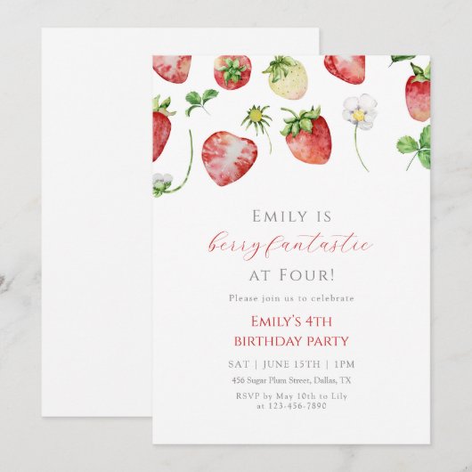 Berry Fantastic Strawberry Birthday 招待状 (正面/裏面)