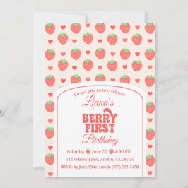 Berry First | いちごの女の子の1歳の誕生日パーティー 招待状