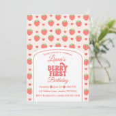 Berry First | いちごの女の子の1歳の誕生日パーティー 招待状 (スタンド正面)