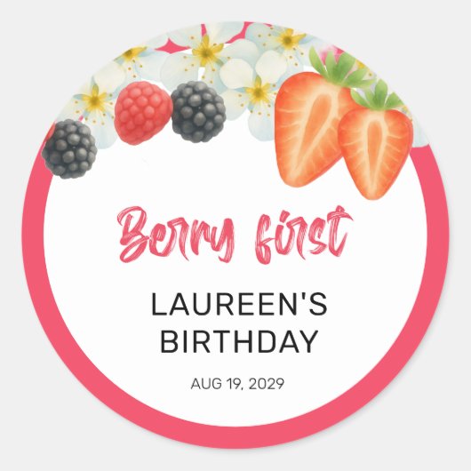 Berry First 1st Birthday ラウンドシール (正面)