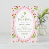 Berry First 1st Birthday Strawberry & Pink 招待状 (スタンド正面)
