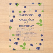 Berry First 1st One Birthday Blueberry Photo  アクリル招待状 (正面)
