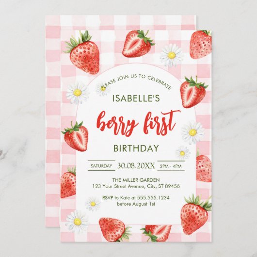 Berry First Birthday 1st Birthday Invitation 招待状 (正面/裏面)