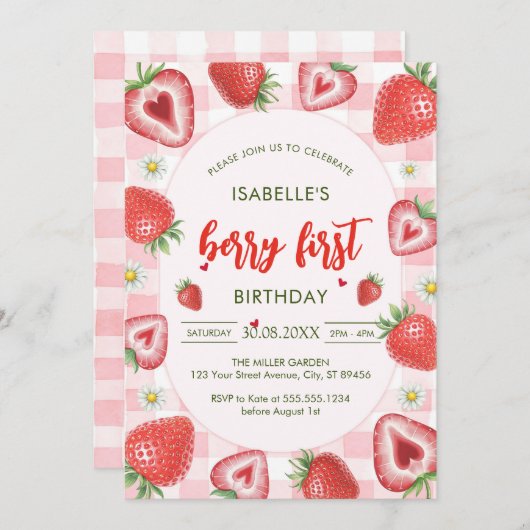 Berry First Birthday 1st Birthday Invitation 招待状 (正面/裏面)