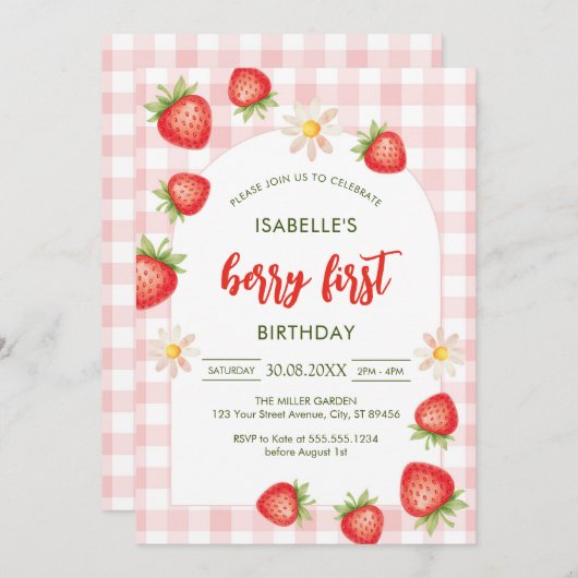 Berry First Birthday 1st Birthday Invitation 招待状 (正面/裏面)