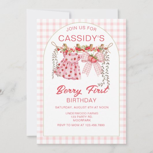 Berry First Birthday, 1st Birthday, Strawberry  招待状 (正面)