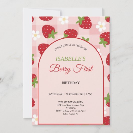 Berry First Birthday 1st Birthday Strawberry Photo 招待状 (正面)