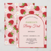 Berry First Birthday 1st Birthday Strawberry Photo 招待状 (正面/裏面)