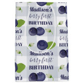 Berry First Birthday Blueberries First 1st Name ミディアムペーパーバッグ (正面)