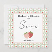 Berry First Birthday Customisable Gingham Print サンキューカード (正面)