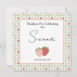 Berry First Birthday Customisable Gingham Print サンキューカード