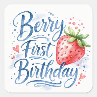 Berry First Birthday for Girls Sticker スクエアシール
