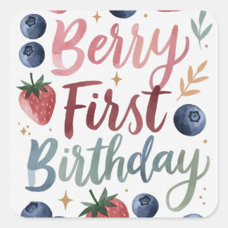 Berry First Birthday for Girls Sticker スクエアシール