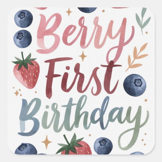 Berry First Birthday for Girls Sticker スクエアシール (正面)
