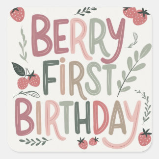 Berry First Birthday for Girls Sticker スクエアシール