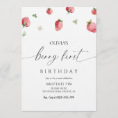 Berry First Birthday Girl - Sweet Strawberry Party 招待状 (正面)