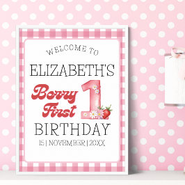 "Berry First Birthday Girl with Strawberry Theme ポスター