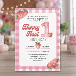 "Berry First Birthday Girl with Strawberry Theme 招待状