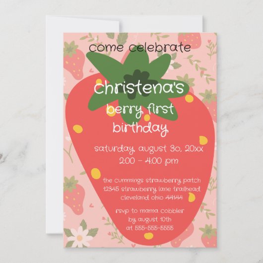 Berry First Birthday Invitation  招待状 (正面)