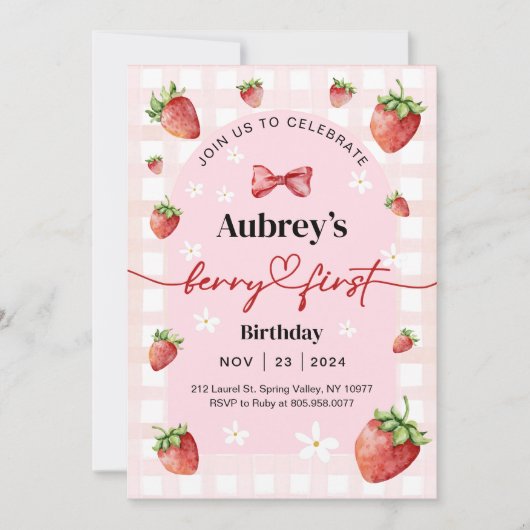 Berry First Birthday Invitation 招待状 (正面)