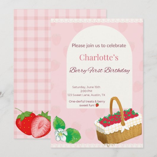Berry First Birthday Invitation 招待状 (正面/裏面)