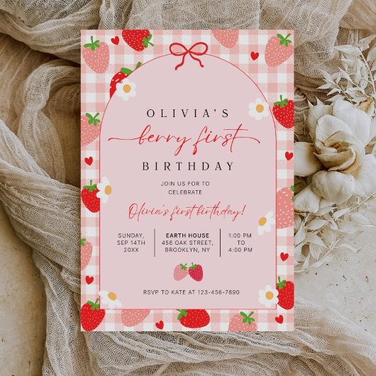 Berry First Birthday Invitation, Editable 1st Birt 招待状
