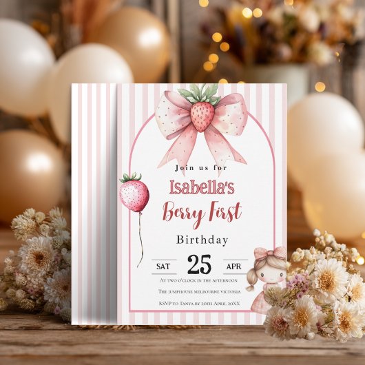 Berry First Birthday Invitation • Strawberry Girl