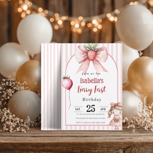 Berry First Birthday Invitation • Strawberry Girl