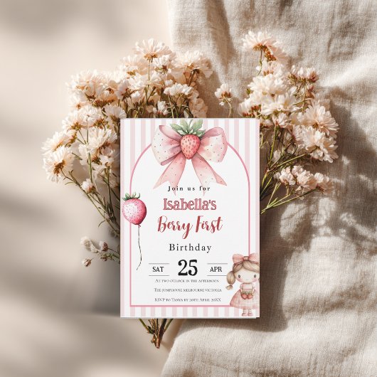 Berry First Birthday Invitation • Strawberry Girl