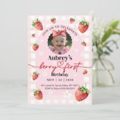 Berry First Birthday Invitation with Photo 招待状 (スタンド正面)