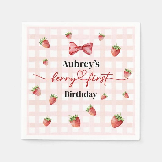 Berry First Birthday Paper Napkin スタンダードカクテルナプキン (正面)