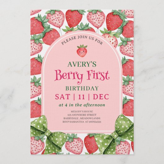 Berry First Birthday Party 1st Birthday  招待状 (正面)