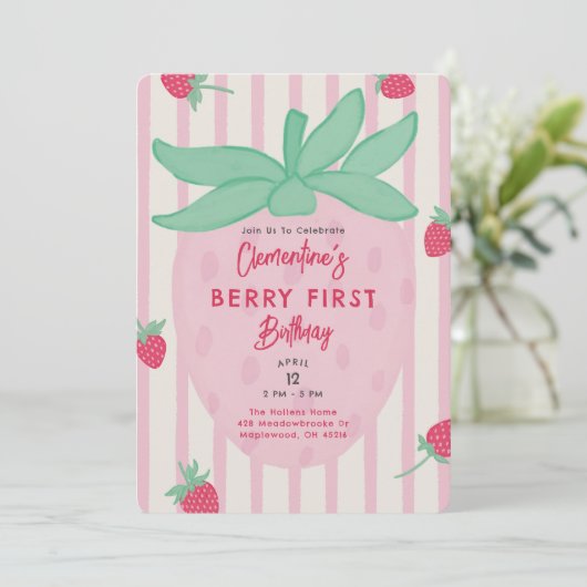 Berry First Birthday Party Invitation 招待状 (スタンド正面)
