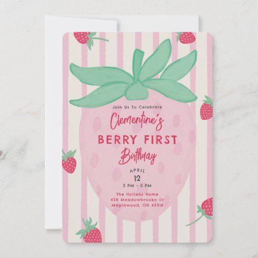 Berry First Birthday Party Invitation 招待状 (正面)