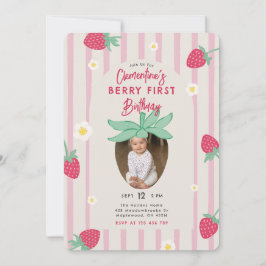 Berry First Birthday Party Invitation with Photo 招待状