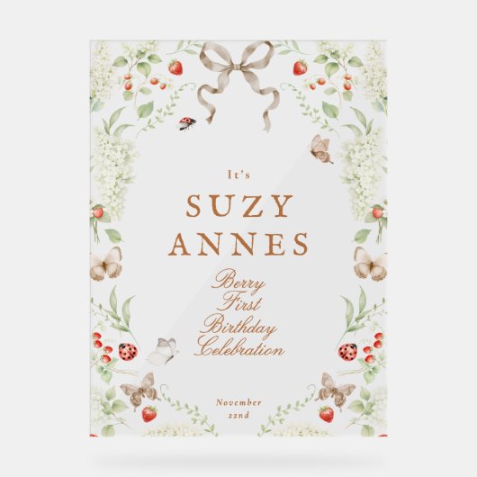 Berry First Birthday Party Welcome アクリルサイン (正面)