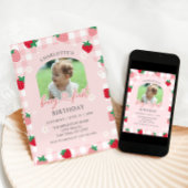 Berry First Birthday Photo Invitation 招待状
