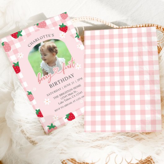 Berry First Birthday Photo Invitation 招待状