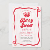 Berry First Birthday Pink Bow 1st Birthday 招待状 (正面)