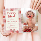 Berry First Birthday Pink Bow Cute Photo 招待状