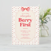 Berry First Birthday Pink Bow Strawberry 招待状 (スタンド正面)