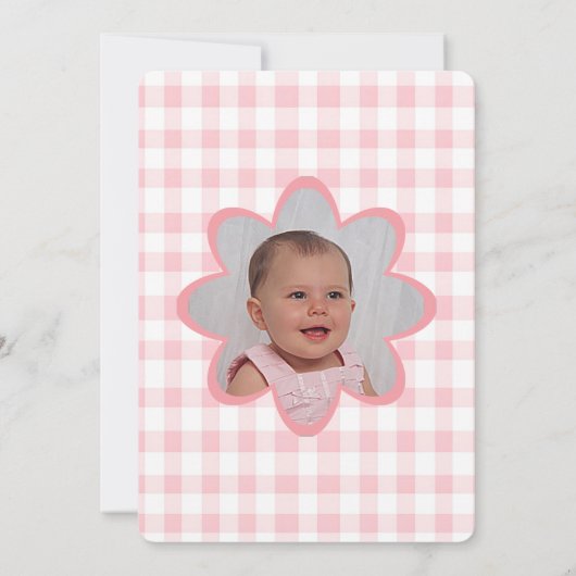 Berry First Birthday Pink Gingham Photo Invitation 招待状 (裏面)